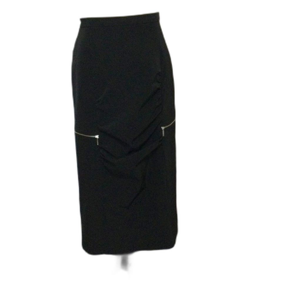 Iris Singer Skirt Women’s Size 8 Color Black Puckered Front Silver Zippers